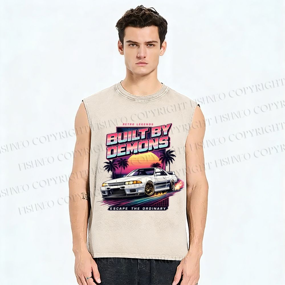 Unisex Skyline R32 GT-R Printed Washed Tank Top