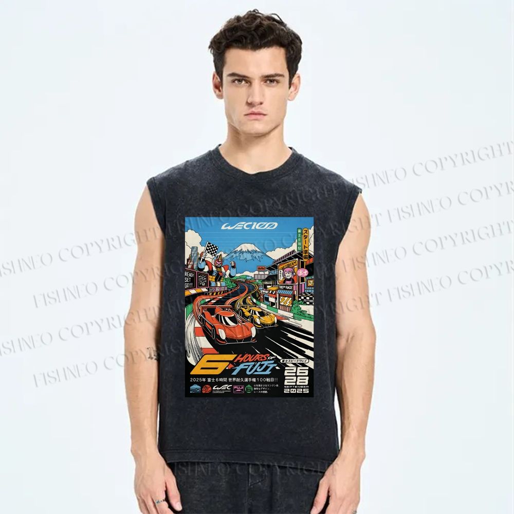 Unisex 6 Hours of Fuji Printed Washed Tank Top