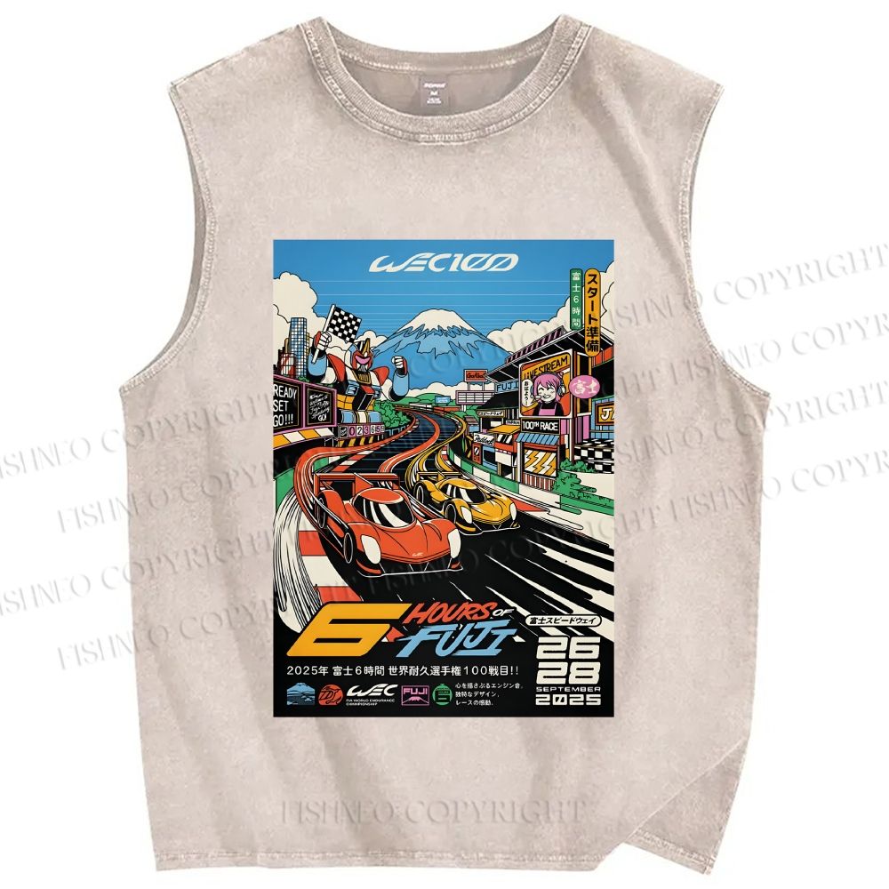 Unisex 6 Hours of Fuji Printed Washed Tank Top