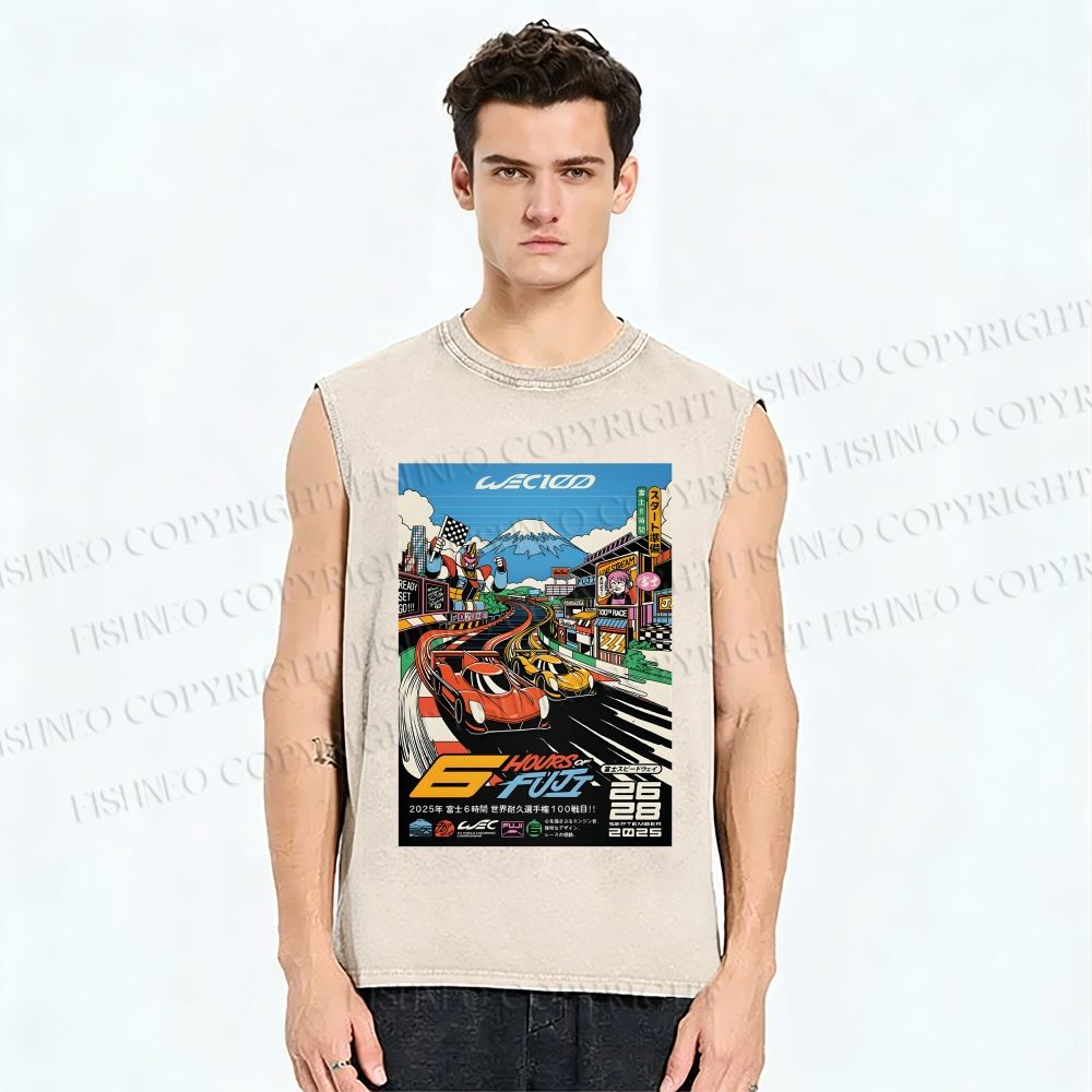 Unisex 6 Hours of Fuji Printed Washed Tank Top