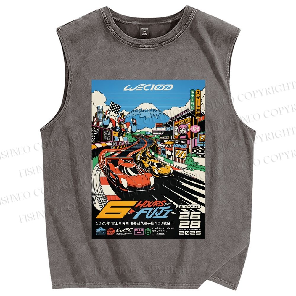 Unisex 6 Hours of Fuji Printed Washed Tank Top