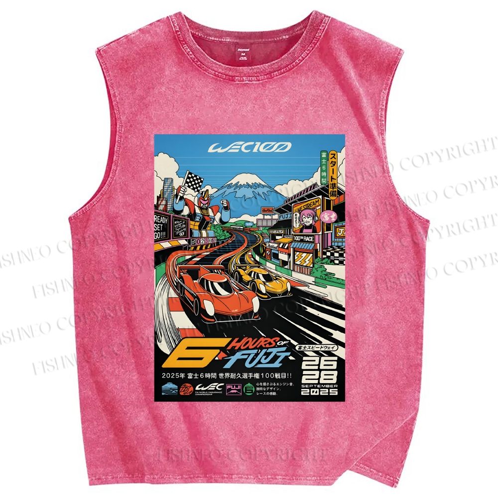 Unisex 6 Hours of Fuji Printed Washed Tank Top