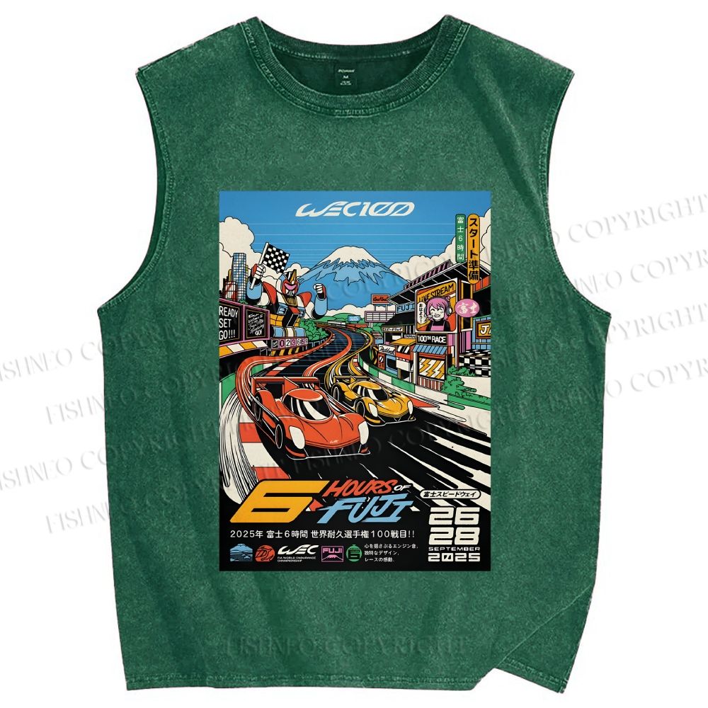 Unisex 6 Hours of Fuji Printed Washed Tank Top