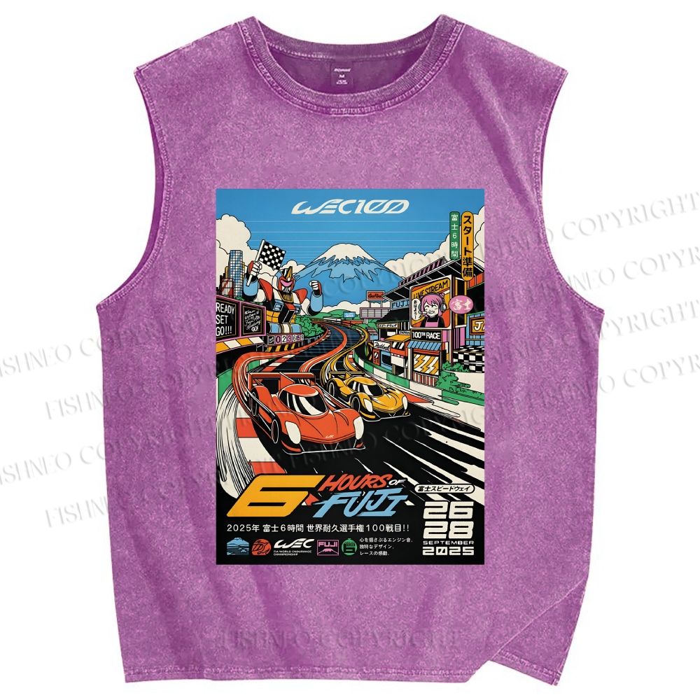 Unisex 6 Hours of Fuji Printed Washed Tank Top