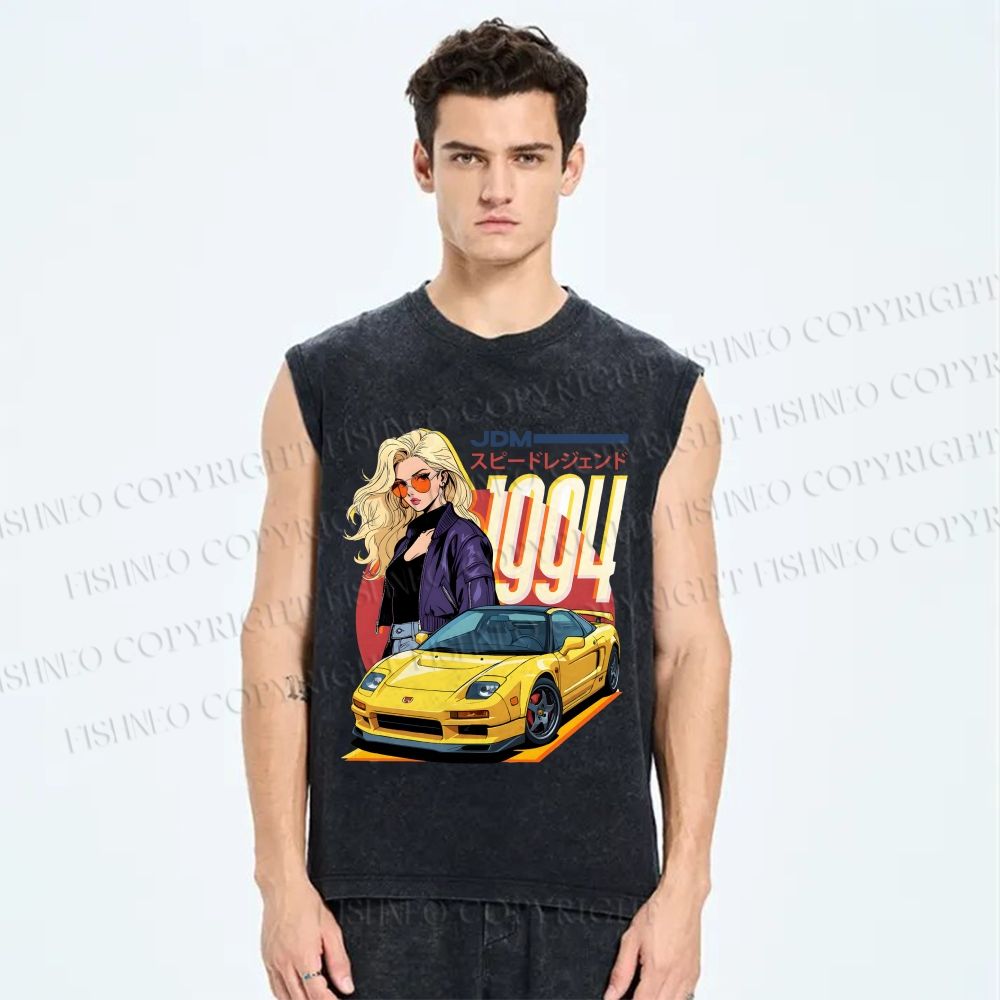 Unisex Retro JDM Cars Honda NSX Printed Washed Tank Top