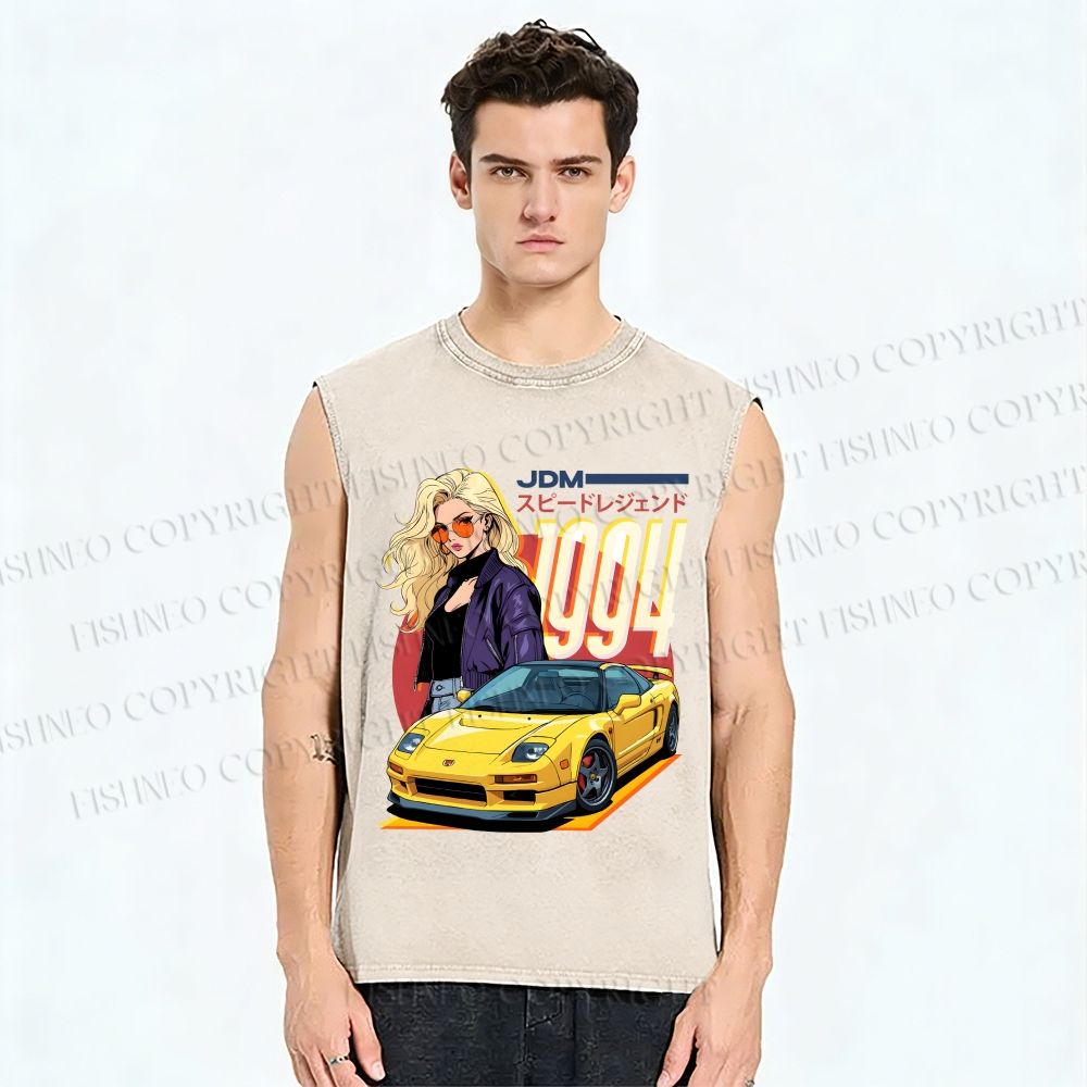 Unisex Retro JDM Cars Honda NSX Printed Washed Tank Top