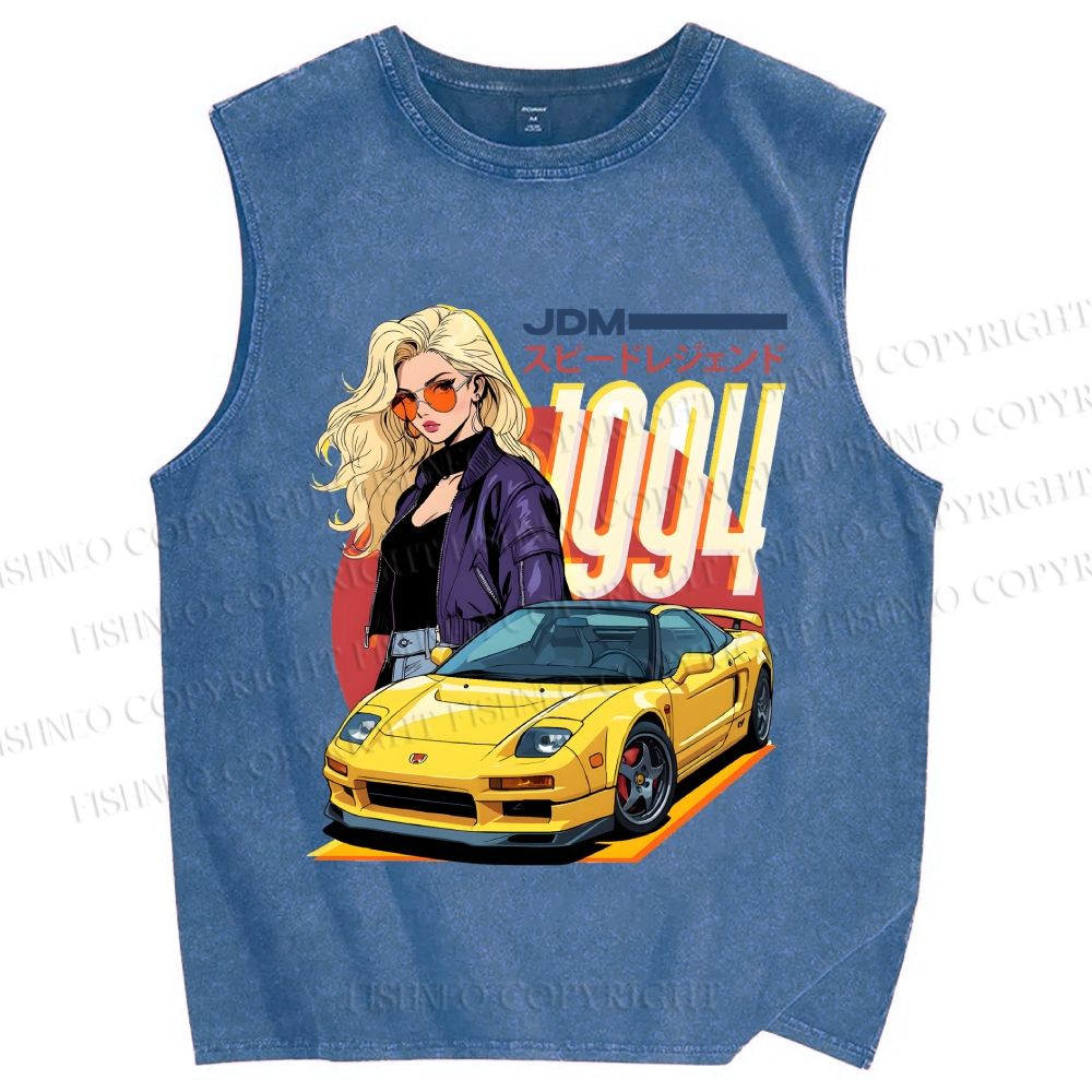 Unisex Retro JDM Cars Honda NSX Printed Washed Tank Top