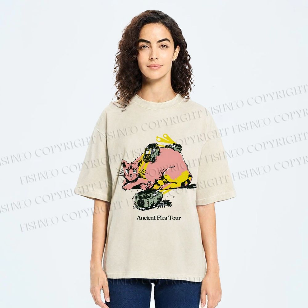 Unisex Ancient Flea Tour Printed Washed Tee