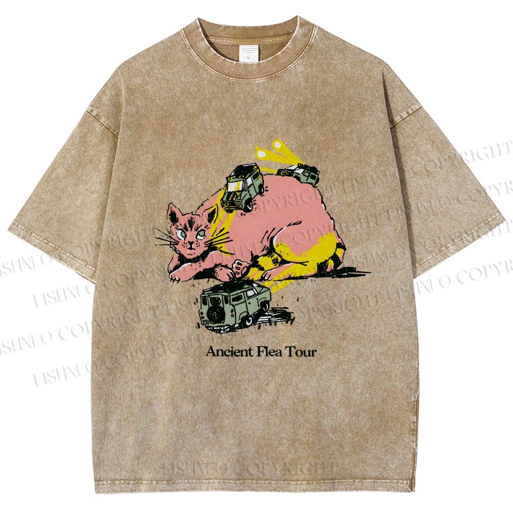 Unisex Ancient Flea Tour Printed Washed Tee