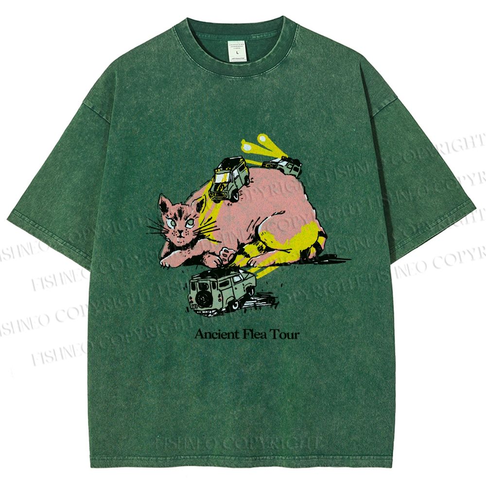 Unisex Ancient Flea Tour Printed Washed Tee