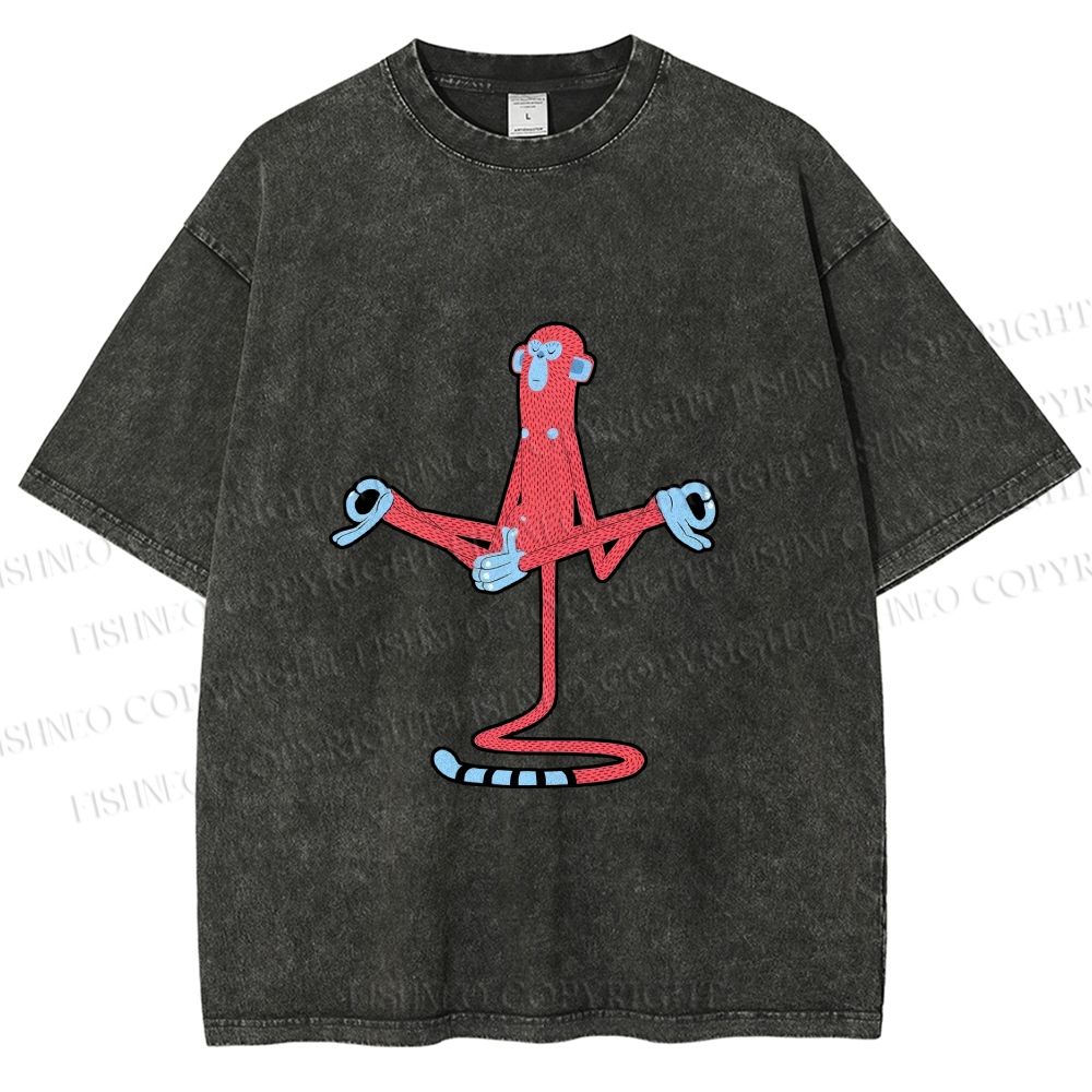 Unisex Red Monkey Tailstand Printed Washed Tee