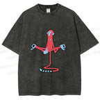 Unisex Red Monkey Tailstand Printed Washed Tee