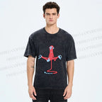 Unisex Red Monkey Tailstand Printed Washed Tee