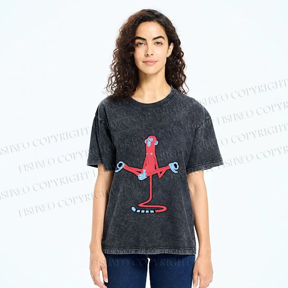Unisex Red Monkey Tailstand Printed Washed Tee