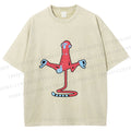 Unisex Red Monkey Tailstand Printed Washed Tee