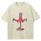 Unisex Red Monkey Tailstand Printed Washed Tee