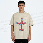 Unisex Red Monkey Tailstand Printed Washed Tee