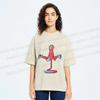 Unisex Red Monkey Tailstand Printed Washed Tee