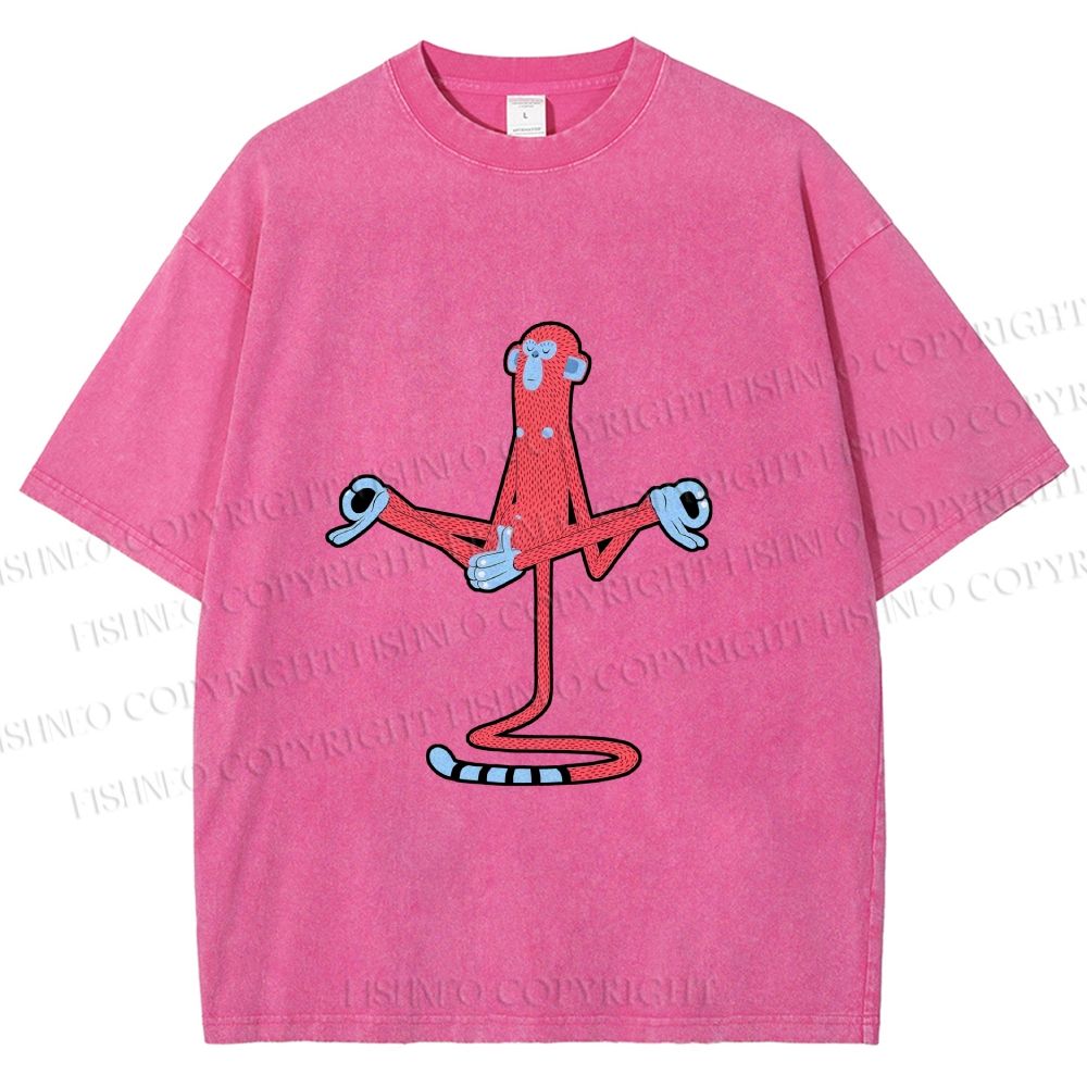 Unisex Red Monkey Tailstand Printed Washed Tee