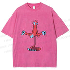 Unisex Red Monkey Tailstand Printed Washed Tee