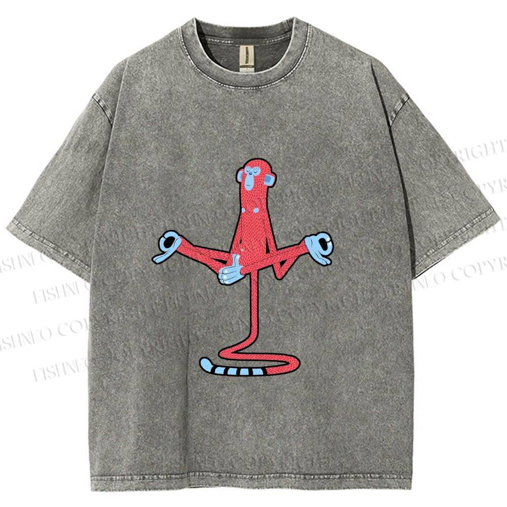 Unisex Red Monkey Tailstand Printed Washed Tee
