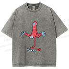 Unisex Red Monkey Tailstand Printed Washed Tee