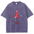 Unisex Red Monkey Tailstand Printed Washed Tee