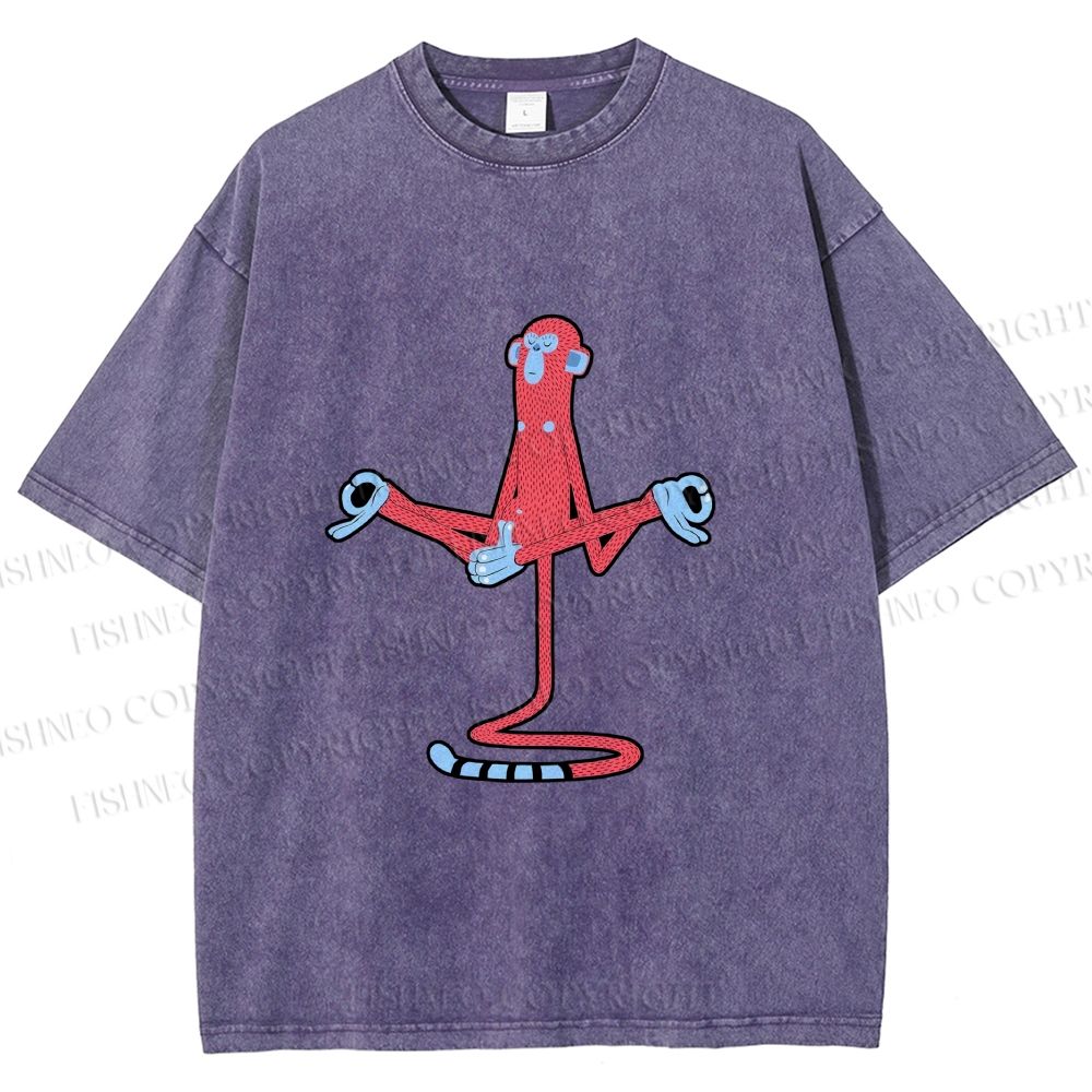 Unisex Red Monkey Tailstand Printed Washed Tee