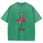 Unisex Red Monkey Tailstand Printed Washed Tee