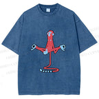 Unisex Red Monkey Tailstand Printed Washed Tee