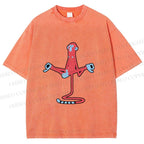 Unisex Red Monkey Tailstand Printed Washed Tee