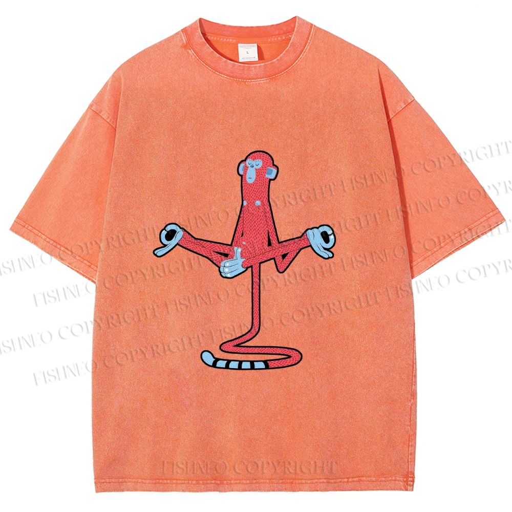 Unisex Red Monkey Tailstand Printed Washed Tee