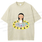 Unisex Yuy Standing on Clock Printed Washed Tee