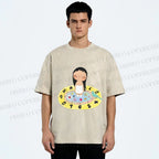 Unisex Yuy Standing on Clock Printed Washed Tee