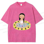 Unisex Yuy Standing on Clock Printed Washed Tee