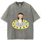 Unisex Yuy Standing on Clock Printed Washed Tee