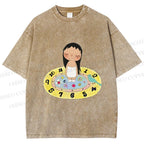 Unisex Yuy Standing on Clock Printed Washed Tee