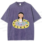 Unisex Yuy Standing on Clock Printed Washed Tee