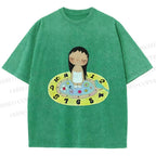 Unisex Yuy Standing on Clock Printed Washed Tee