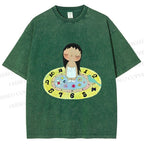 Unisex Yuy Standing on Clock Printed Washed Tee