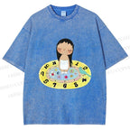 Unisex Yuy Standing on Clock Printed Washed Tee