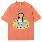 Unisex Yuy Standing on Clock Printed Washed Tee