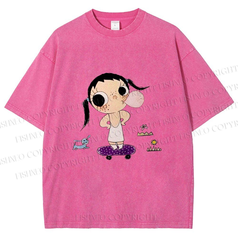Unisex Yuy Blowing Gum Bubbles Printed Washed Tee