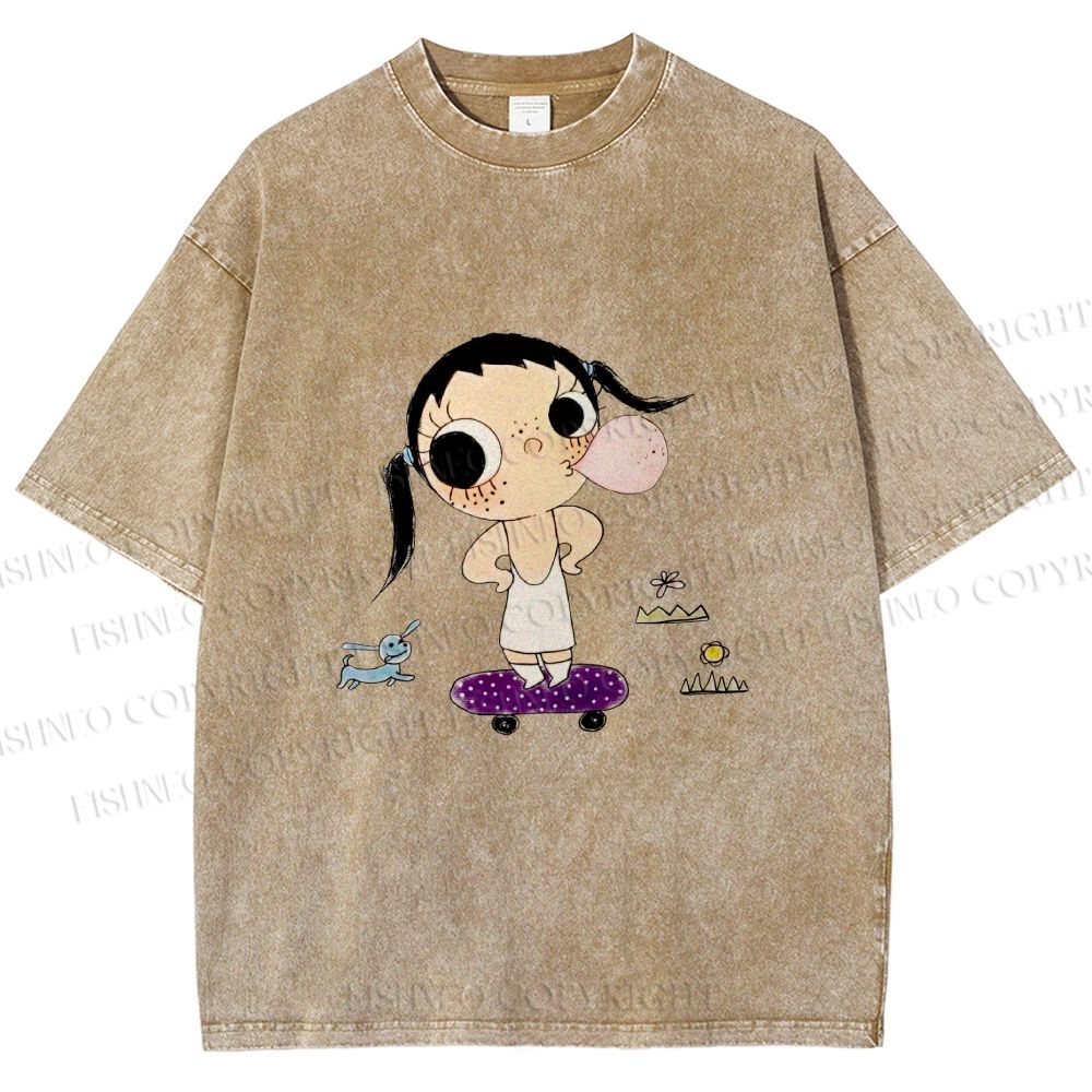 Unisex Yuy Blowing Gum Bubbles Printed Washed Tee