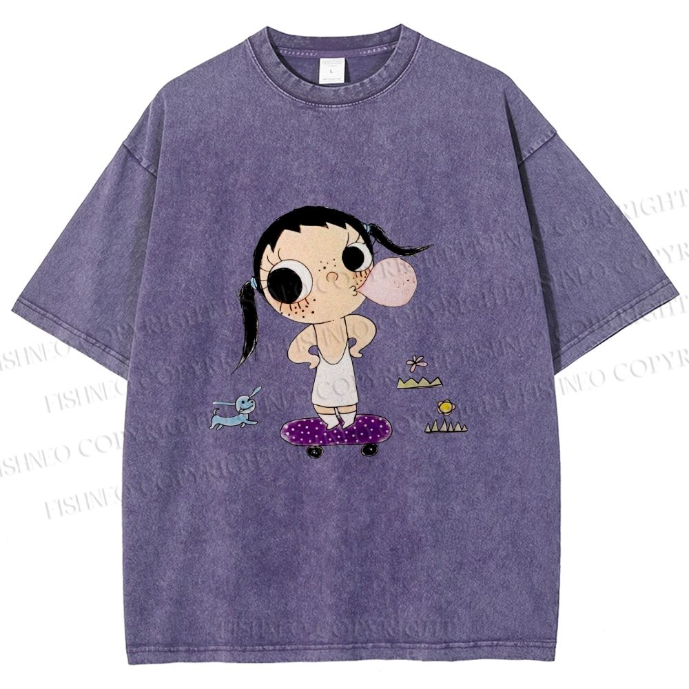 Unisex Yuy Blowing Gum Bubbles Printed Washed Tee