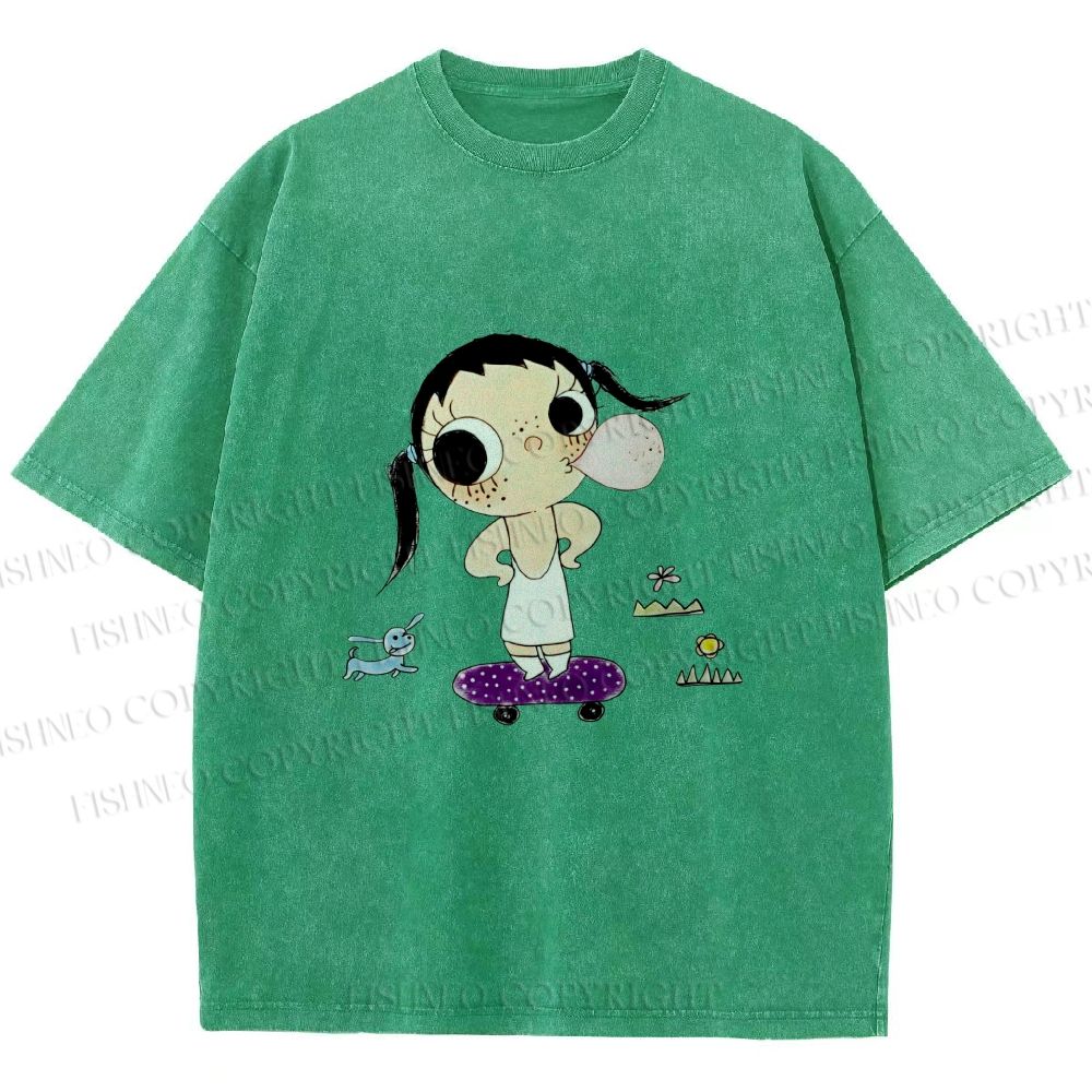 Unisex Yuy Blowing Gum Bubbles Printed Washed Tee