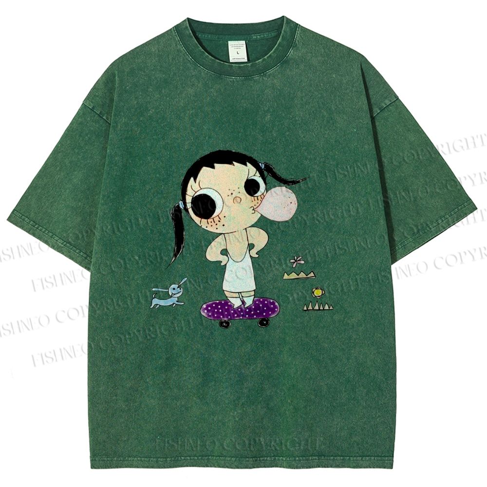 Unisex Yuy Blowing Gum Bubbles Printed Washed Tee