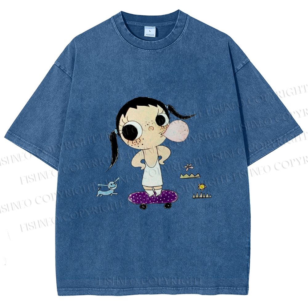 Unisex Yuy Blowing Gum Bubbles Printed Washed Tee