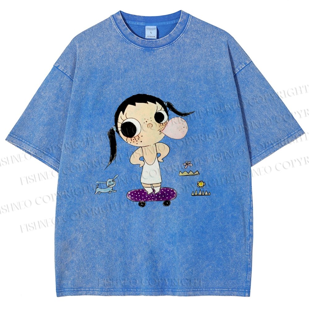 Unisex Yuy Blowing Gum Bubbles Printed Washed Tee