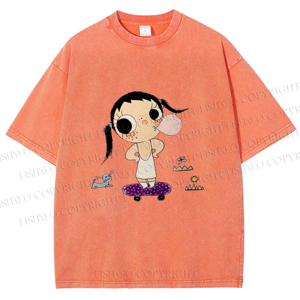 Unisex Yuy Blowing Gum Bubbles Printed Washed Tee